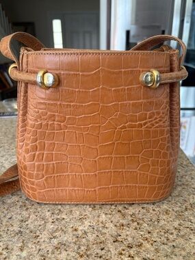 Bally Croc-Embossed Shoulder Bag in Tan